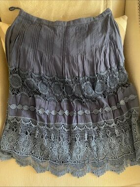 Women's Blue Crochet-Tier Midi Skirt